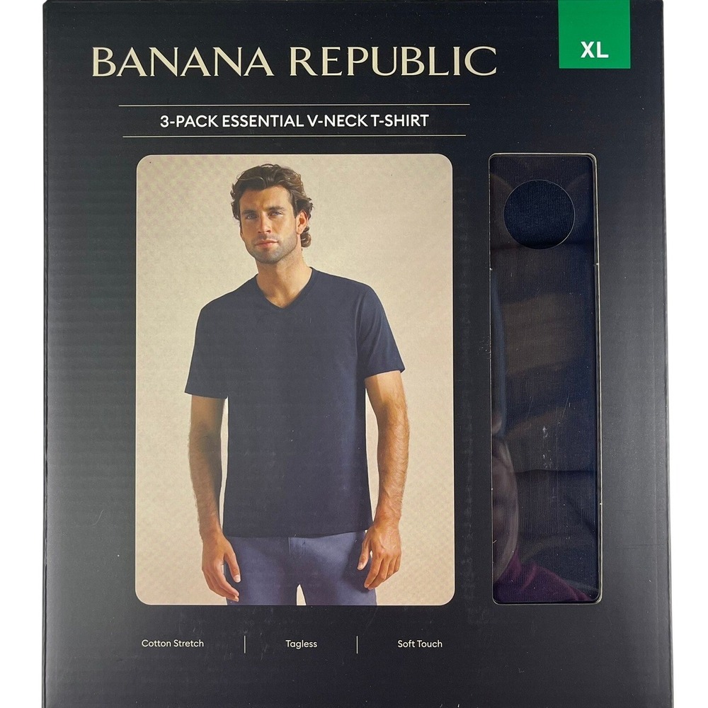 Banana Republic Mens 3-Pack Essential V-Neck T-Shirt Black XL Cotton Stretch